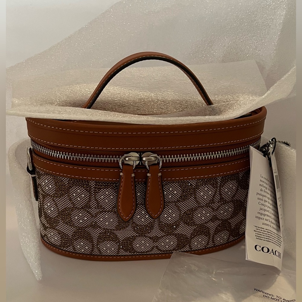 Coach Trail Bag Crystal Signature Jacquard Silver/Burnished Amber, 2 straps 🤎✨ - Picture 6 of 16